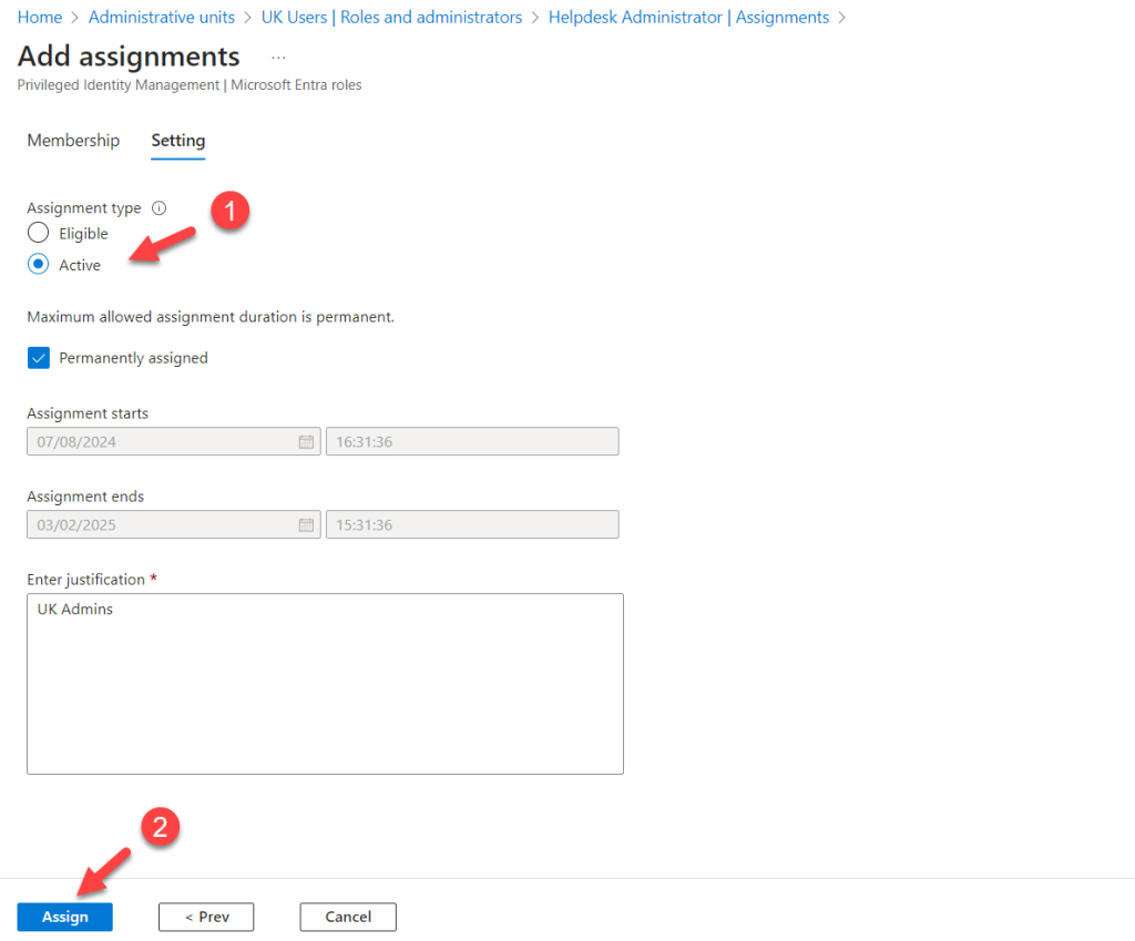 adding active assignment to the role