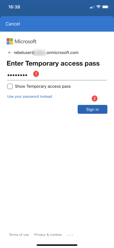 typing temporary access pass