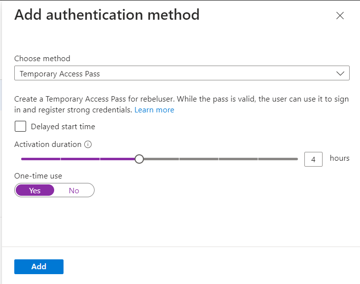 temporary access pass properties