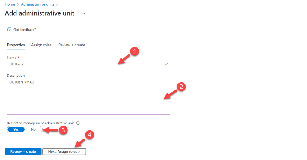 Entra ID Restricted management administrative unit create wizard