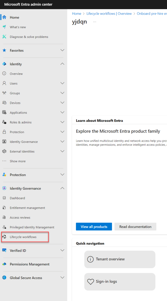 Entra ID lifecycle workflow feature