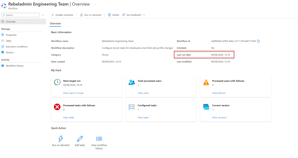 Entra ID lifecycle workflow last run