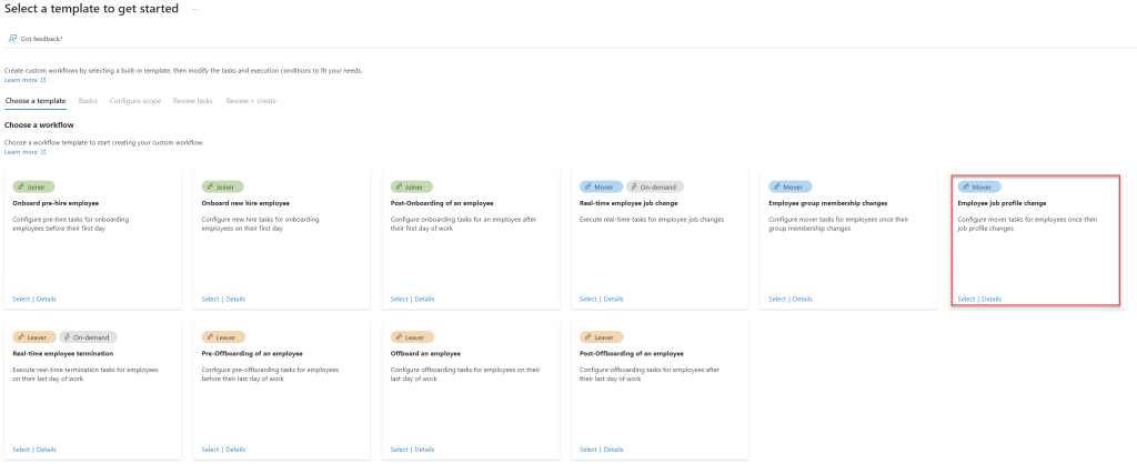 Entra ID lifecycle workflow mover template