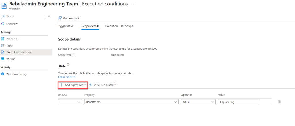 Entra ID lifecycle workflow add expression