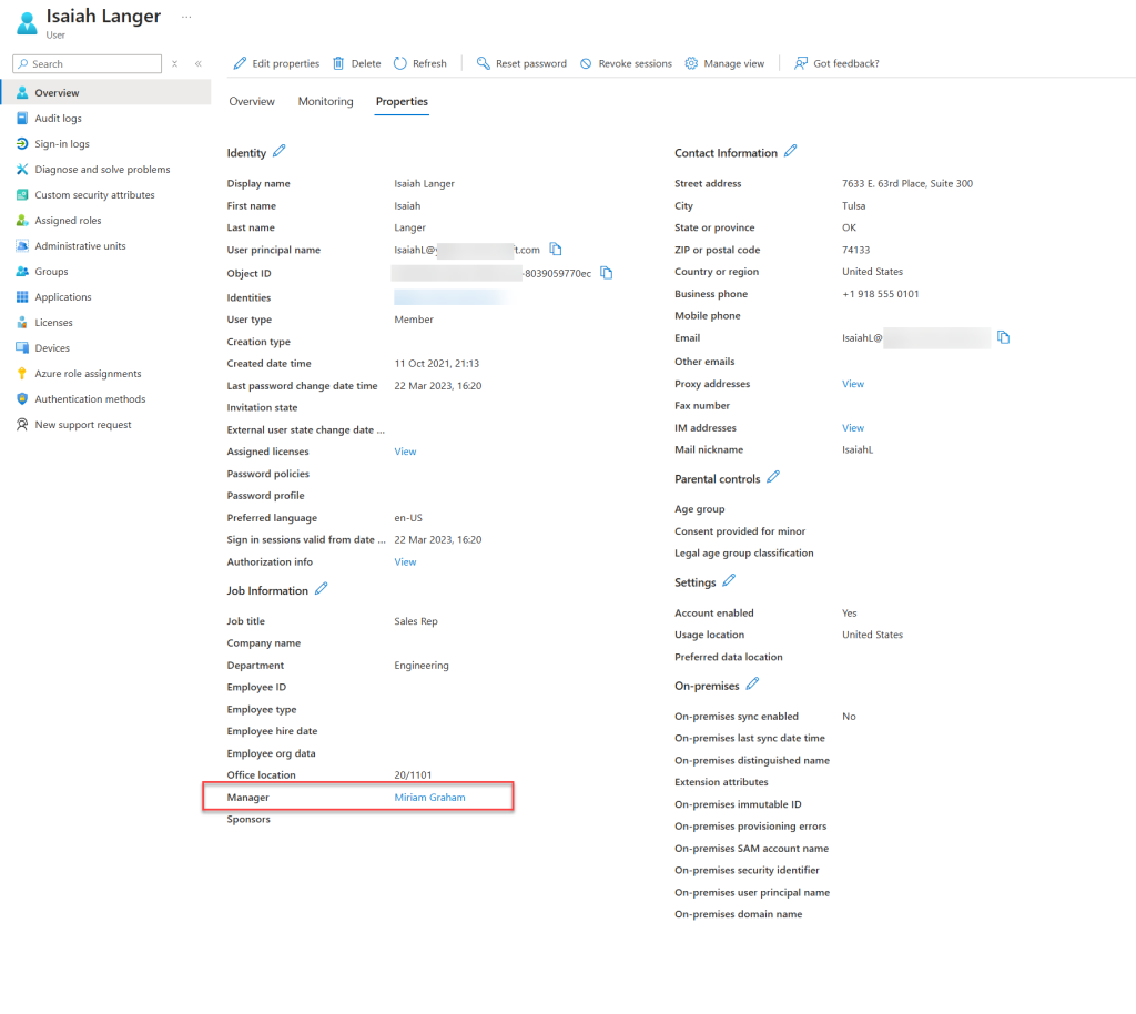 test user manager properties